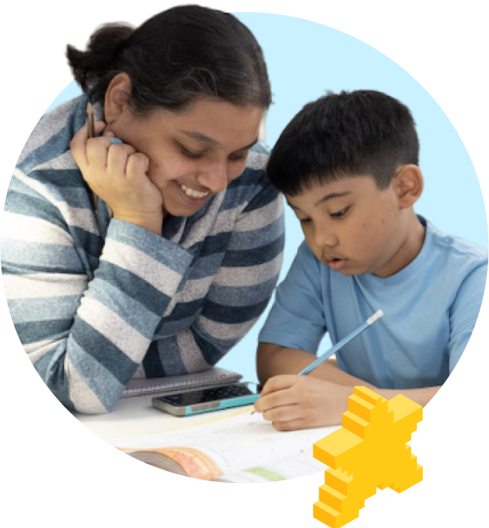 a woman and a boy doing homework